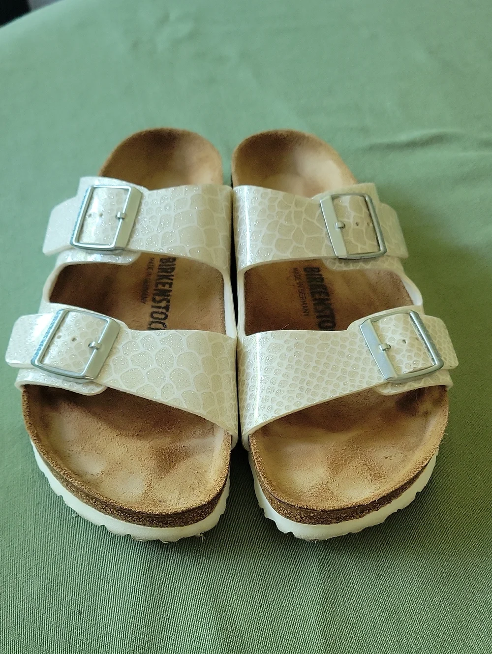 Sparkly Magic Snake Arizona Double Strap Sandals with Silver Buckles SZ 11 M